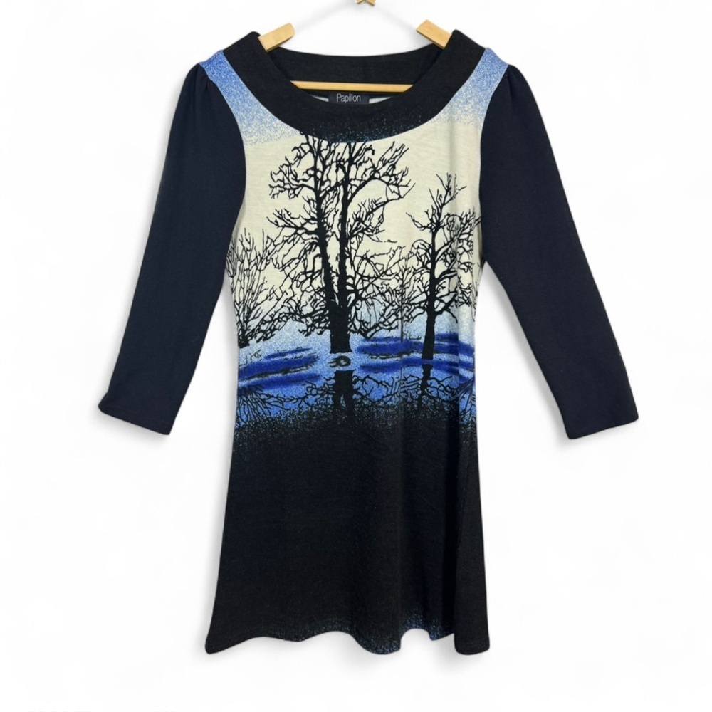 Papillon Black and Blue Artistic Print Dress